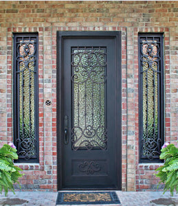 Single wrought iron door with sidelites